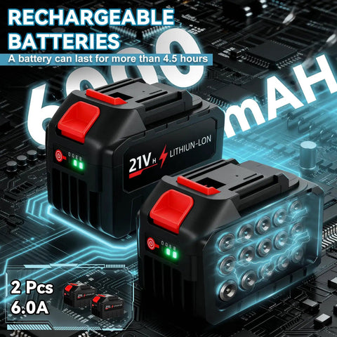 Two 6000mAh rechargeable lithium-ion batteries for Beefy Cordless 12,000 PSI Heavy Duty Grease Gun