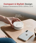 Top Shelf Smoke Detectors 12 Pack with Replaceable Batteries and 85dB Sirens shown on a table with coffee and phone.