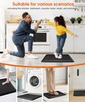 Extra Thick Four Fifths Inch Non Slip Anti Fatigue Kitchen Floor Mat Waterproof Stain Resistant Cushioned Comfort Mat For Standing And Office Use 17 By 24 Inches Black in kitchen and laundry room settings.