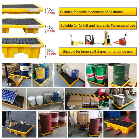 Heavy Duty Two Drum Spill Containment Pallet Built Rock Solid With Hdpe And Straight Up Leak Seals Designed For Tough Crews This Modular Secondary Sump Tray Eases Handling Features Forklift Pockets A Fast Drain And Pop Off Grating Deck