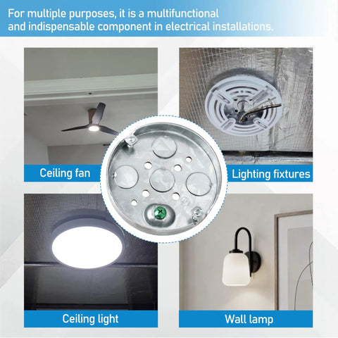 Four Round Shallow Electrical Boxes For Ceiling Fans And Wall Lighting Fixtures With Half Inch Depth And Half Inch Bottom Knockouts Durable Easy Install UL Listed Ideal For Residential Wiring Two Pack