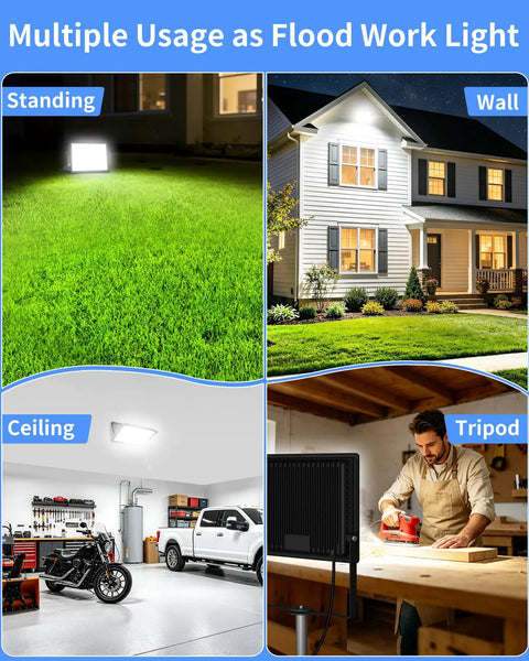 Heavy Duty Plug In LED Flood Light Delivering Hella Bright 24000 Lumens With Rugged IP66 Weatherproof Design For Backyard And Garage Illumination Featuring Top Tier 200 Watt Diodes Emitting Crisp 5000K Daylight White 120 Angle Beams