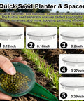 Seed Planter Tool Set With Seed Spreader And Mini Planter For Small Seeds Handy Handheld Gardening Kit showing different seed spacers.