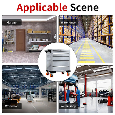 Rolling Tool Cabinet with Lock, 5-Drawer Mobile Tool Chest for Garage, Warehouse and Workshop, Heavy Duty Steel Cabinet with PU Wheels, Large Capacity Storage Organizer in garage, warehouse, workshop, and repair shop