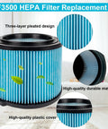 VF3500 HEPA Vacuum Filter Replacement For 3 To 4.5 Gallon Wet Dry Shop Vacuums Beefy, Heavy Duty Filtration, blue pleated design