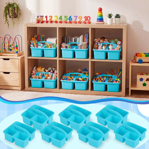 24 Pack Classroom Caddies Bulk with 3 Compartments and Easy Grip Handle Plastic Stackable Storage Caddies for Pencils Glue