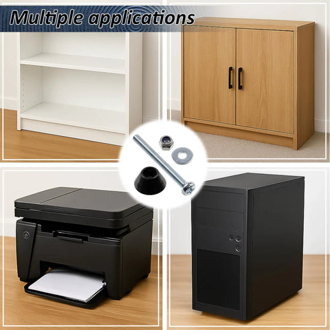 All In One Round Furniture Glide Kit In Black Plastic With 4 Glides, 4 M3 Screws, 4 Locking Nuts, And 4 Washers for furniture legs
