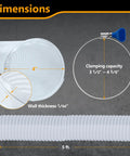 Hassle Free Four Inch Magnetic Dust Collection Hose Kit With Heavy Grip Magnet Fittings For Two Machine Hookup And Fast Quick Swap On Woodworking Shop Gear dimensions showing 4 inch hose and 5 ft length.