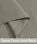 Close-up of taupe fabric showing the same front and back texture of Room Darkening Blackout Curtains 52 By 84 Inches Taupe Two Panels With Grommets For Bedroom Thermal Insulated Light Blocking Drapes Block Up To 85 To 99 Percent Of Light For Deep Sleep Privacy And Cozy Comfort.