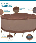 Ultimate Waterproof Round Patio Table and Chair Set Cover; fits 108-inch round table and six chairs with weatherproof fabric.