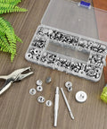 Stainless Steel Snap Fastener Kit, 200 Pieces With 15mm Snap Caps, Includes Hole Punch Pliers And Setting Tools For Canvas Tarps And Garments