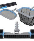 4 in 1 Deluxe Pool Cleaning Kit with Detachable Brush, Heavy Duty Deep Leaf Skimmer Net, Fine Mesh Net, and Extendable Aluminum Pole