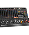 12 Channel Console Style DJ Mixer With Bluetooth And USB Audio Interface, 8 XLR And Combo Inputs, Sub Output, 48 Volt