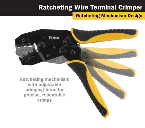 Ratcheting Wire Terminal Crimper Tool For Insulated Terminals With Fixed Jaw Adjustable Clamping And Double Crimp Die in use