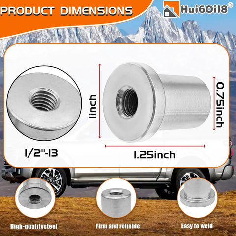 Tough As Nails Heavy Duty Stepped Female Weld On Nut Half Inch Thirteen Thread Long Tab Mount Chassis Steel Eight Piece Kit, 1.25 inch barrel.