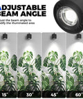Adjustable beam angles of the 40 Watt Full Spectrum Hanging Plant Lights For Indoors with 5000K daylight LED grow lamps.