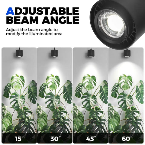 Adjustable beam angles of the 40 Watt Full Spectrum Hanging Plant Lights For Indoors with 5000K daylight LED grow lamps.