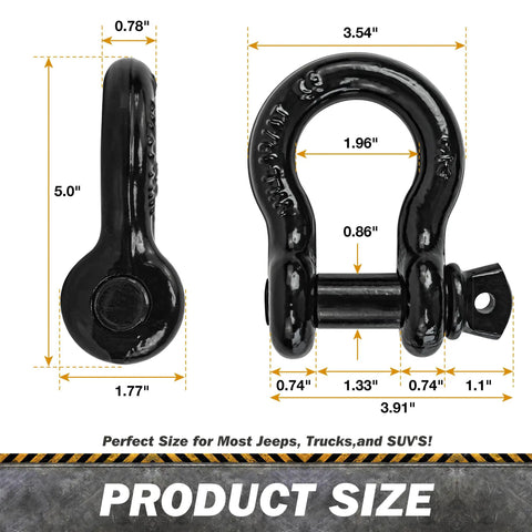 Beefy Heavy Duty 3/4 Inch D Ring Shackle With 7/8 Inch Screw Pin 44,000 Lbs Break Strength Ideal For Tow Straps And Recovery Fits Jeep SUV Pickup Trailer ATV UTV Black Finish, black steel shackle dimensions