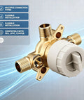 Heavy Duty Brass Three Port Shower Mixing Valve With Pressure Balancing Technology for various connections and adaptable installation.