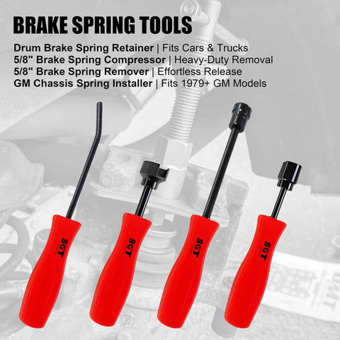 Heavy Duty Brake Tool Set 32 Pieces Caliper And Drum Tools Including Pliers and Retainers with red handles for brake service.