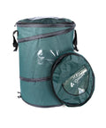 Deluxe Pop Up Trash Can With Zippered Lid Collapsible 29.5 Gallon Bin shown upright with circular lid attached