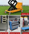 Heavy Duty 5 Inch Swivel Casters Set Of Four With Cast Iron Core And Polyurethane Tread on scissor lift cart and tool trolleys.