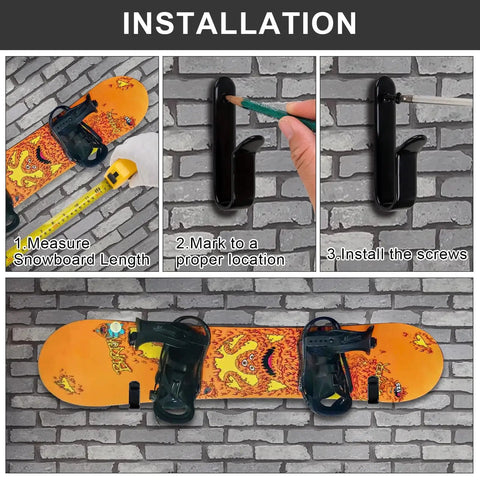 Heavy Duty Snowboard Wall Mount Clips With Rubber Dipped Body For Scratch Protection, Angled Design For Easy On And Off installation
