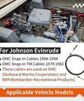 Throttle Shift Remote Control Cable For Outboard Motors 1979 Through 1994 0173114 Snap In Replacement shown with engine setup