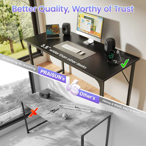 47 By 20 Inch Office Desk With Built In Power Outlets And USB C Port For Home Office And Gaming Metal Frame In Black Finish setup