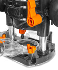 Plunge Base Kit For Compact Trim Routers With Die Cast Construction close-up showing plunge mechanism and handle detail