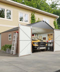 Beefy Heavy Duty Metal Storage Shed Outdoor Carport With Double Doors, Side Door And Windows, All Weather 12x20x9.3 Ft Garage Shed, vehicle inside