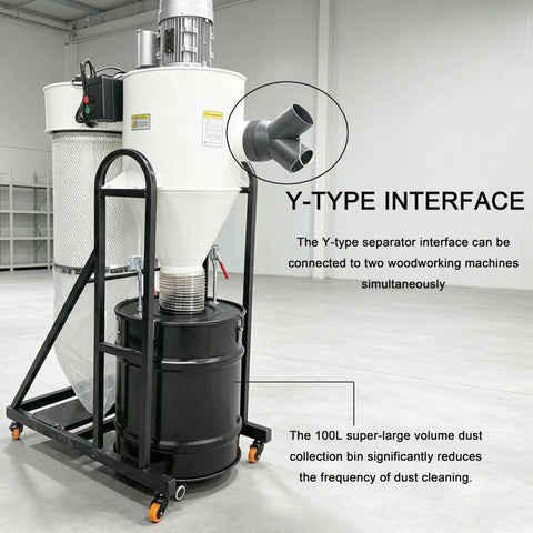 No Nonsense Heavy Duty Cyclone Dust Collector Dual Inlet Shop Woodchip Separators 100 Gallon Two Stage Barrel Vacuum with Y-type interface.