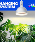 Next Level Heavy Duty Hanging Grow Light Bulbs For Indoor Plants 25W Full Spectrum illuminating lush green leaves.