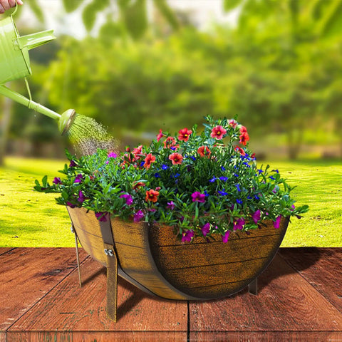 Two Pack Rustic Barrel Planters With Legged Design For Outdoor Garden Backyard Metal Half Barrel Flower Pot Planter Box