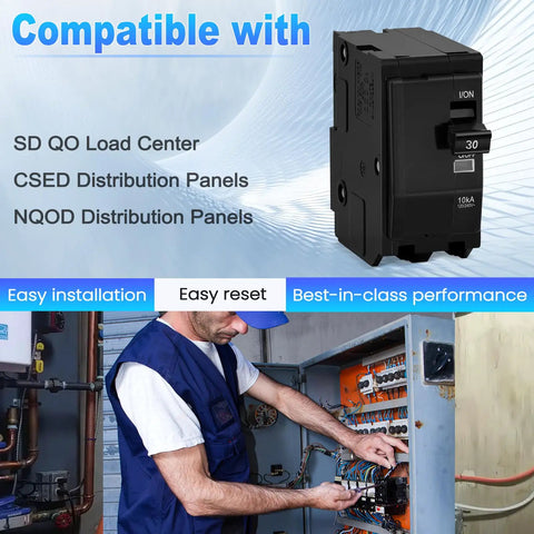 30 Amp 2 Pole Circuit Breaker For QO230CP Compatible With SD QO Load Center CSED And NQOD Distribution Panels 120 240 V 10kA on panel
