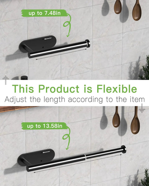 Adjustable Self Adhesive Paper Towel Holder Under Cabinet And Under Counter Wall Mount For Kitchen And Bathroom Organization No Drill Install Sticks On With Adhesive Pad And Screws Extends From 7.5 To 14 Inches