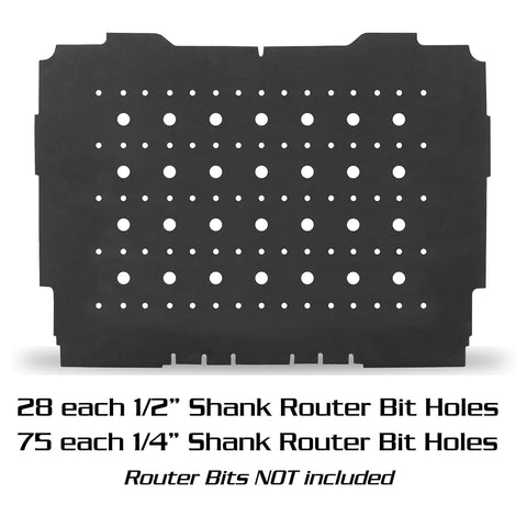 Dang Good Foam Router Bit Storage Tray Compatible With Systainer Type One showing 28 1/2" and 75 1/4" shank router bit holes.