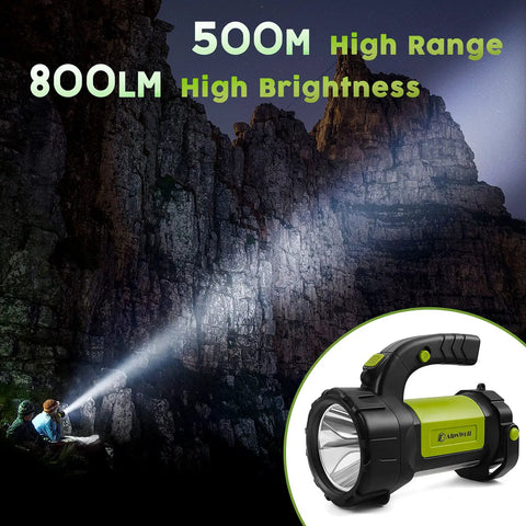Rechargeable Camping Lantern With 800LM LED Spotlight And Flashlight illuminating rocky cliffs at night