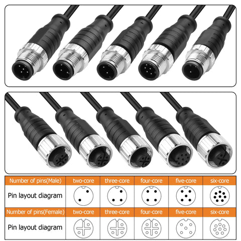 M12 3 Pin Connector Cable 1 Male 1 Female Aviation Sensor Wiring Cable 25cm 0.8ft Outdoor IP67 with pin layout diagram