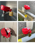 Gate Valve Lockout Kit Two Pack One To Two And A Half Inch Diameter Outdoor Red Locks installed on hose bibs and faucets