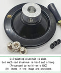 Four Inch Handwheel With Half Inch Bore Heavy Duty Crank Handle for table saw with aluminum parts and bolts.
