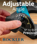 Close-up of Handy Drill Guide For Hand Drills Portable Drill Press Adapter showing 0 to 60 degree adjustable angle protractor.