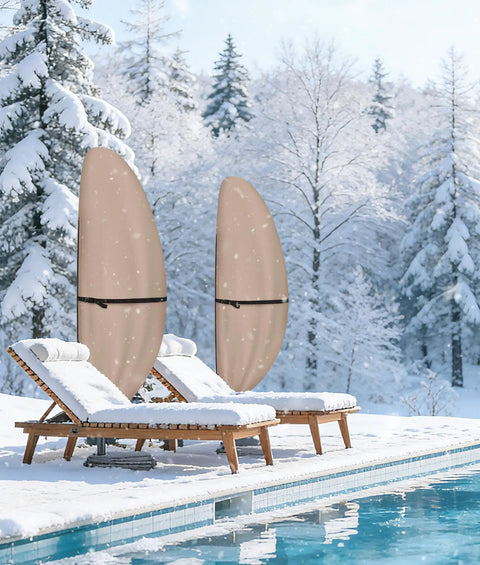 Heavy Duty 600D Patio Parasol Cover For Offset Banana Cantilever Umbrellas 7.5 To 11.5 Feet Waterproof Outdoor Shield in snowy backyard