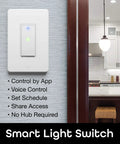 Kitchen scene with 4 Pack Smart WiFi Light Switch No Hub Needed, Works With Alexa And Google Assistant, mounted on wall.