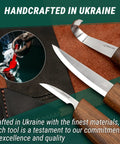Solid Spoon Carving Kit With Dang Sharp Hook And Chip Knives Delivering Knockout Sloyd Whittling Experience featuring two sharp knives on leather.