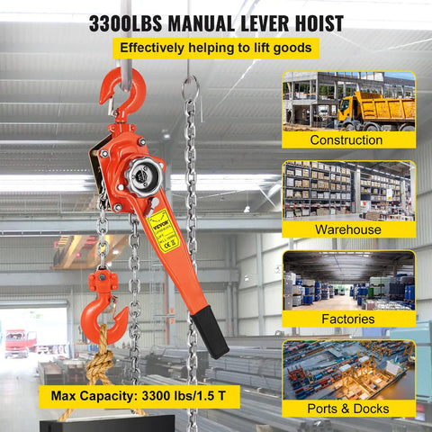Super Heavy Duty Manual Lever Chain Hoist 3300 Lbs With 10 Foot Solid Carbon Steel Ratchet Come Along Designed To Rock Jobsites And Home Sheds Without Breaking A Sweat