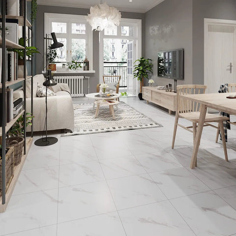 12x12 Inch Vinyl Floor Tiles Peel And Stick White Marble Waterproof Self Adhesive Sticker Tiles for stylish living room flooring