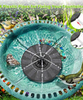 Solar Powered Bird Bath Fountain Upgrade 2026 for Garden Pond Pool and Patio, showing 4 fixed rods and birds attracted.