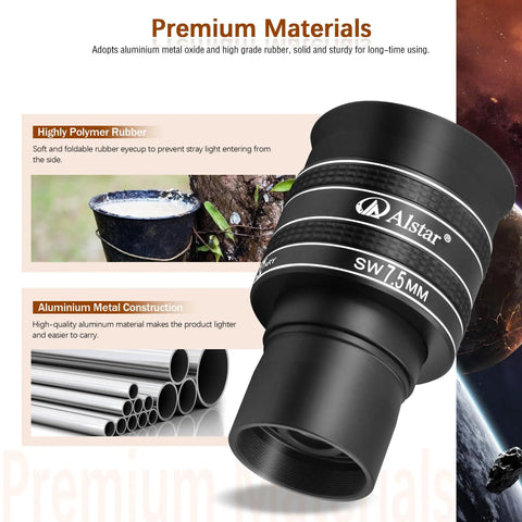 1.25-Inch 58 Degree 7.5mm Planetary Eyepiece for Telescope with premium materials and multi-coated optics