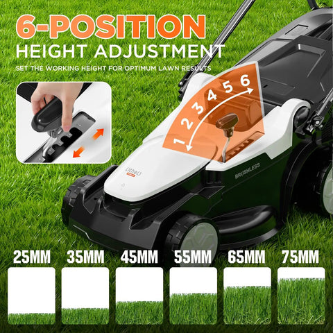 Cordless Brushless Electric Lawn Mower With 16.5 Inch Cutting Width, 6-Position Height Adjustments, Dual 4.0Ah Batteries, Mows Up To 2,700 Sq Ft On One Charge, Lightweight Yard Workhorse For Small To Medium Lawns, 6-height adjustment settings